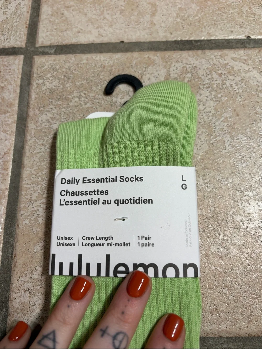 NWT Lululemon Daily Essential Socks *Crew Length (Kale Krush) Size L